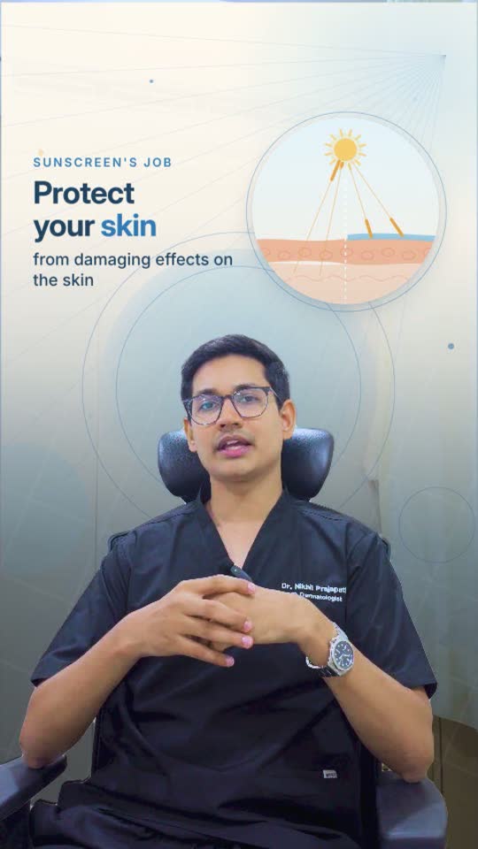 Dr. Nikhil Prajapati explaining sunscreen with an animated skin-layer diagram